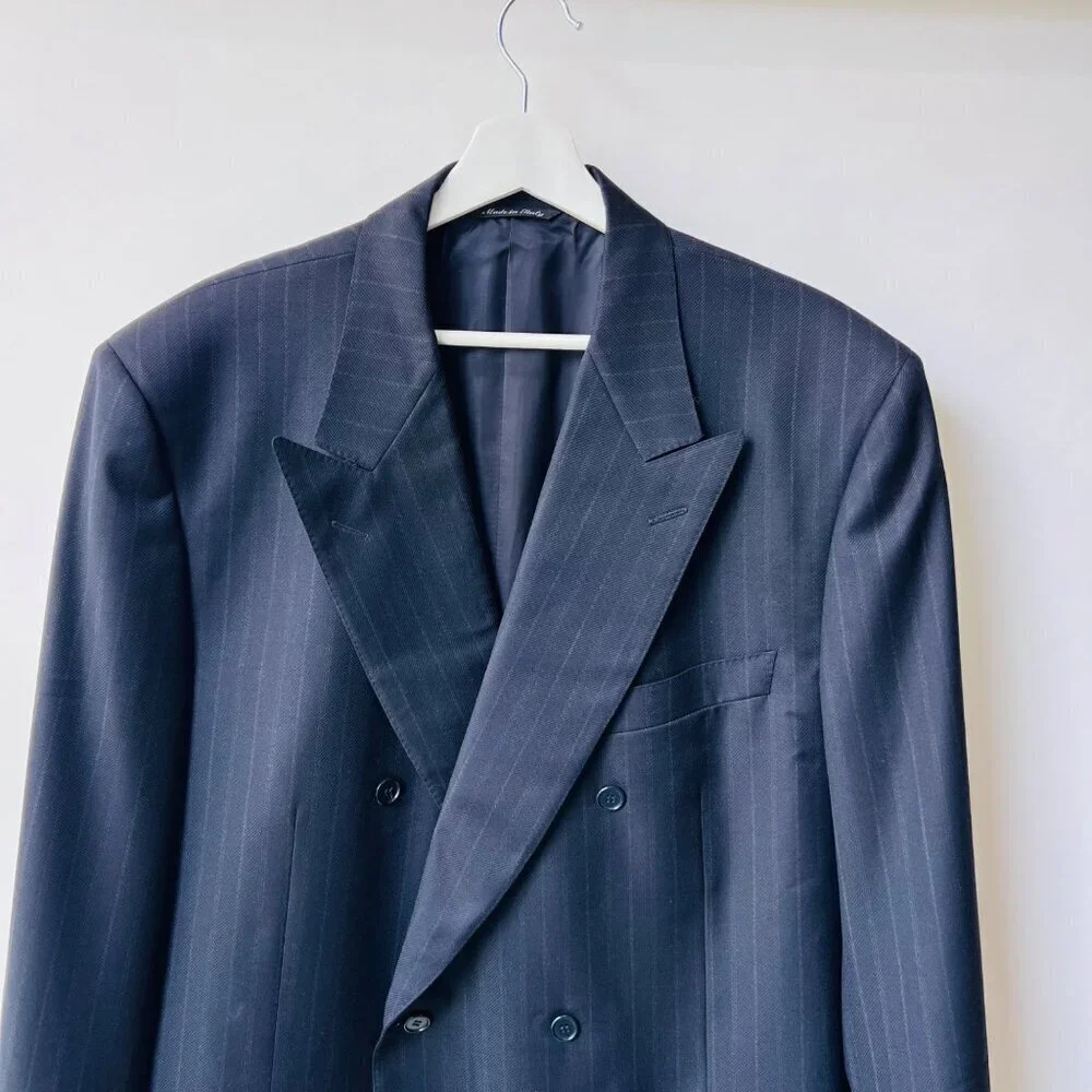 Canali for Guy La Ferrera Double-Breasted Pinstripe Sport coat-Navy– 56IT (US 46
